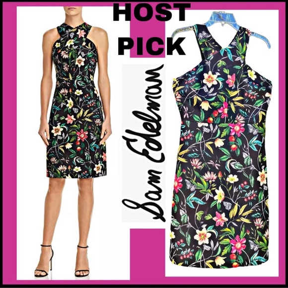 Sam Edelman Dresses & Skirts - SAM EDELMAN BLACK TROPICAL PRINTED SHEATH DRESS